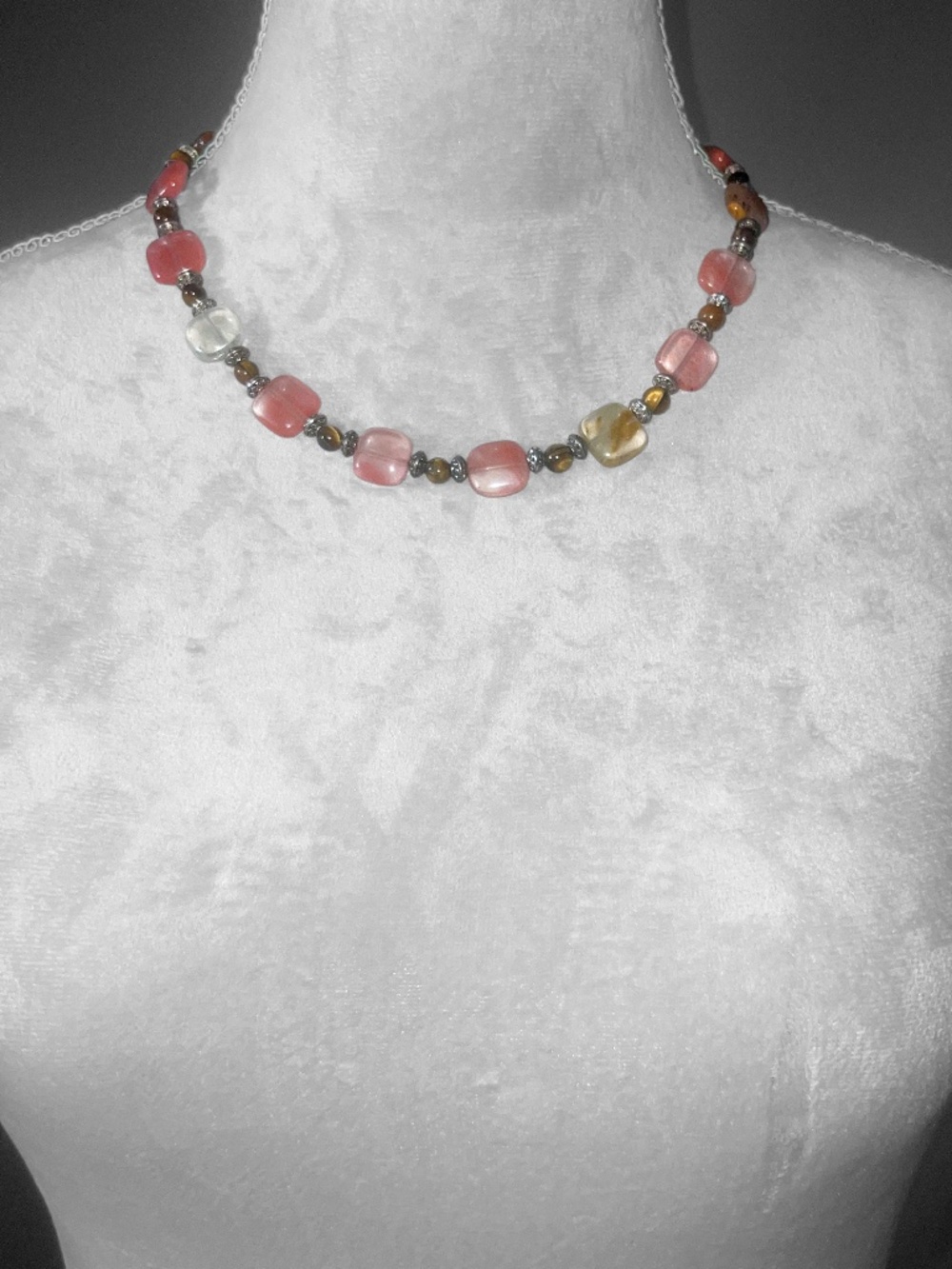Watermelon Tourmaline & Tiger Eye Necklace